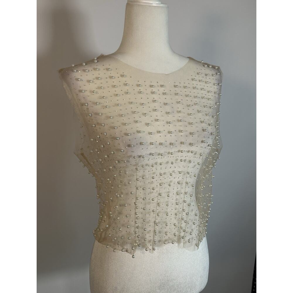 UNIQUE SHEER Tank Overlay Pearlized Top Size Medium Statement Piece